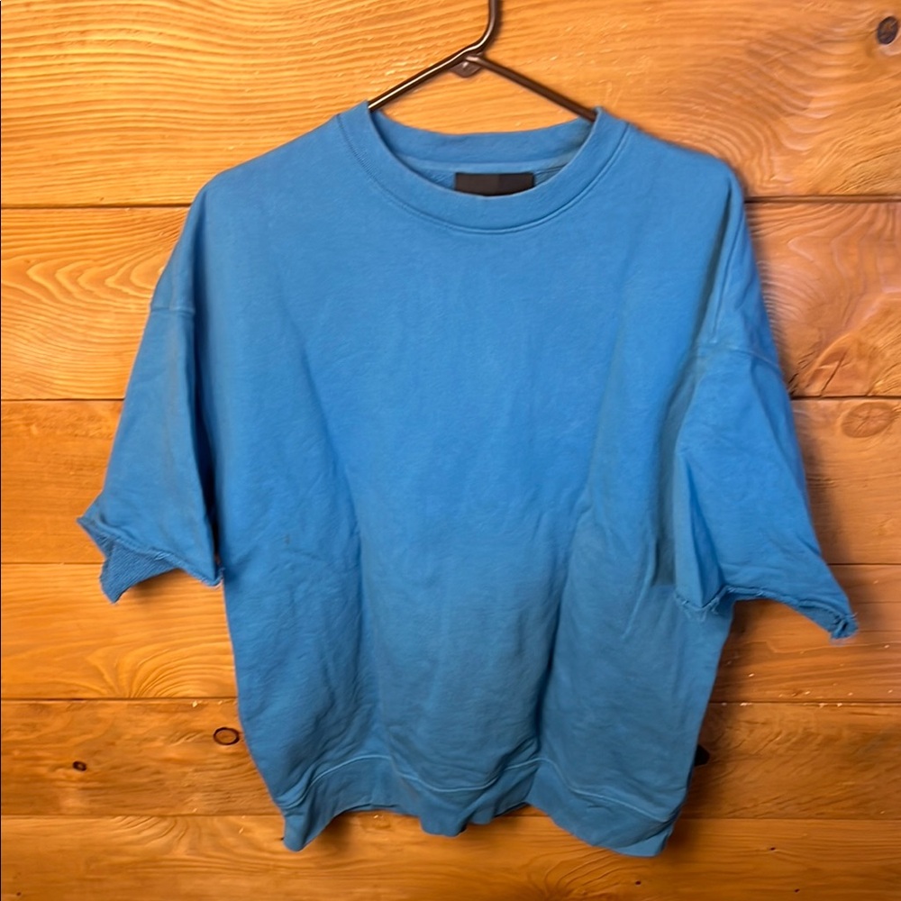 R. Swiader Men Short Sleeve T-Shirt Sweatshirt Blue Cotton Relaxed French Terry